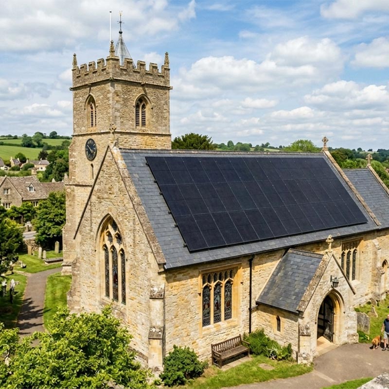 church solar panel installation